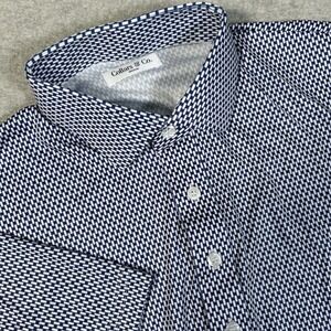 Collars &‎ Co Polo Shirt Men M Blue White Geometric Print Dress Collar NEW NWOT